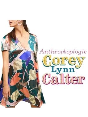 Anthropologie Corey Lynn Calter Multicolor abstract floral Swing Dress Size XS